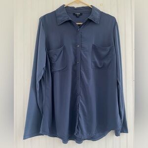 Chaps Denim Women's Slate Blue Soft Drapey Long-sleeve Button Down Size 1X